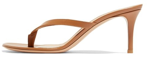 Damsandaler med hög klack med remmar med hög klack stiletto smal slip-on flip flops för cocktailkvällar och klubbkvällar, Brun, 44 EU
