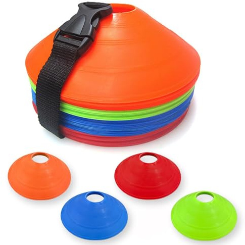 YEENAIV 40 Stück Fußballkegel für Sport Fussball Hütchen, Disc-Kegel mit Gurt für Geschwindigkeits Beweglichkeitstraining, Sport-Trainingshütchen für Herausforderung Fußball Basketball Skaten Outdoor
