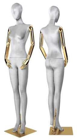asdchZen Manichini per Vendita al Dettaglio A Figura Intera, Busto in Velluto E Braccia Elettroplaccate, Girevoli E Staccabili, per Vetrine di Negozi di Abbigliamento, Grigio