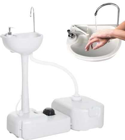 Stazione di lavaggio delle mani esterna portatile con pompa a pedale e dispenser di sapone per campeggio e cantieri