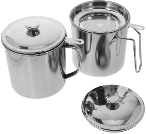 Abaodam Contenedor de Aceite Acero Inoxidable 1.3l con Filtro Extraíble y Mango Antiescaldad para Guardar Aceite Usado en Cocina 2 Piezas