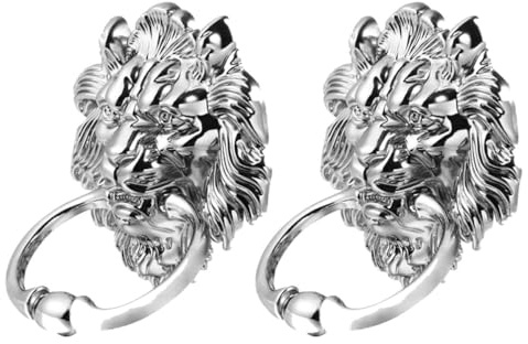 BESTYASH Löwenkopf Ringgriffe aus Zinklegierung in Silber 2 Stück