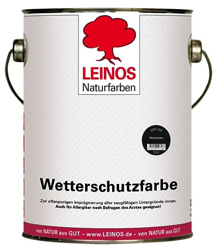LEINOS Wetterschutzfarbe 2,5 l | Rebschwarz Holzlasur für Holzfassaden Fenster Gartenhäuser | wetterbeständige Deckfarbe, effektive Versiegelung, langanhaltender Schutz auf Ölbasis im Außenbereich