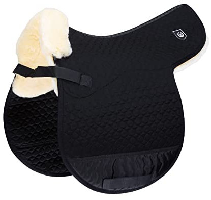 Werner Christ Horse ® Vielseitigkeit Satteldecke Champ VS aus echtem Lammfell, hochwertigem Schaffell im Sitzbereich, anatomische Sattelunterlage, in schwarz, Größe Warmblut