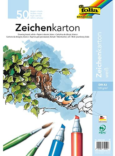 folia 8400/50 - Zeichenkarton, 120 g/qm, DIN A3, 50 Blatt, weiß - Zeichenpapier für vielfältige kreative Ideen