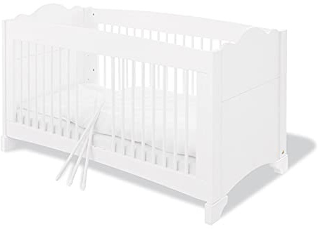 Pinolino 111642 Romantisches, Stabiles Kinderbett mit 3 Schlupfsprossen, aus Vollmassiver Kiefer, Umbauseiten Enthalten, 140 X 70 cm, weiß lasiert