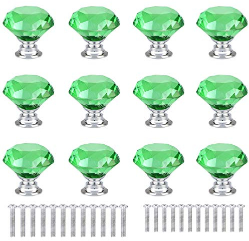 anjuu 12 PCS 30 mm Diamant Form Kristall Glas Möbelknopf mit Schrauben Schublade Knopf Pull Griff verwendet für Küche, Kommode, Tür, Schrank grün
