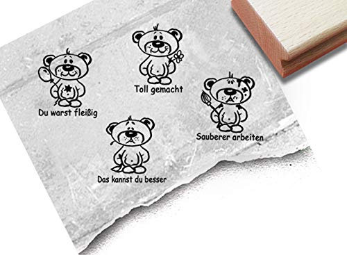 Stempel - Lehrerstempel TEDDY - 7 verschiedene Schulstempel zur Auswahl, 4er-Set 7er-Set - Lob Kritik Motivation Belohnung Geschenk - zAcheR-fineT (4er-Set)