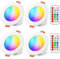 LED Einbaustrahler 8W (ersetzt 60W), RGBW mit Fernbedienung Rund Deckenspots IP44 Warmweiß 2700K Einbauleuchte RGB Farbwechsel Farbige Dimmbare ultra Flach (4er-Pack)