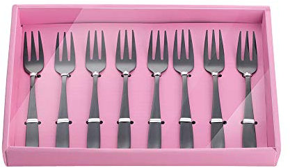 YDware Lot de 8 fourchettes à dessert en acier inoxydable 18/10 - Petites fourchettes à salade de 13 cm - Avec boîte cadeau rose - Passe au lave-vaisselle