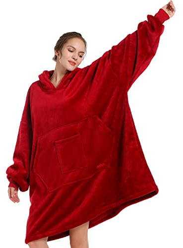 REDESS Decke mit Ärmeln Decken Hoodie Sweatshirt, tragbare Decke, übergroßer Sherpa mit Ärmeln und Riesentasche, kuscheliger Kapuzenpullover, warm für erwachsene Kinder