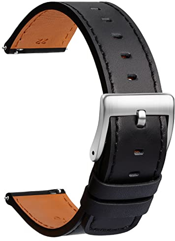 TStrap Leder Uhrenarmband 20mm - Weich Schwarz Quick Release Uhrenarmbänder Ersatz Schnellverschluss - Sport Uhrenarmband für Herren Damen - Smartwatches Armband Haspe Schließe - 18mm 19mm 21mm 22mm