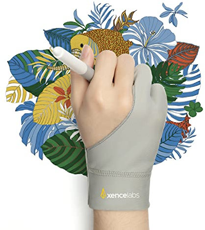 XENCELABS Drawing Glove, 2-Finger Antifouling Artist Protection for Graphics Tablet, Traditional/Digital Drawing, Gray, S