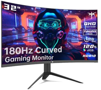 KTC 32 inch Curved Gaming Monitor, 2K 180Hz 185Hz 1440P PC Monitor, 1500R Frameless, 1ms, HDR, FreeSync Premium, DisplayPort/HDMI/USB, VESA Wall Mount, H32S17