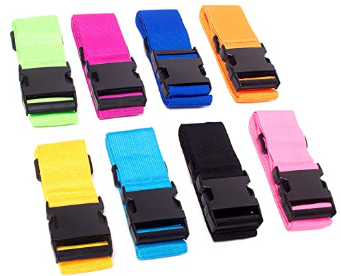 8 Pack Luggage Straps Set - Quick Release Buckle Utility Straps for Travel Bags & Briefcases - Mixed Colours
