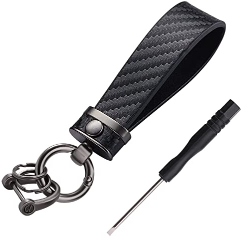 Pwsap Porte-clés de voiture pour homme, porte-clés en fibre de carbone de qualité supérieure, anneau en D, anti-perte, cadeau pour père, ami, famille