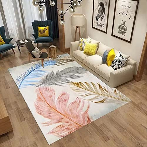 DJHWWD Teppich Pastell Rosa Kinderzimmer Teppiche webteppich Wohnzimmerteppich Großes Federmuster Langlebiger 80X120CM Esstisch Reinigung