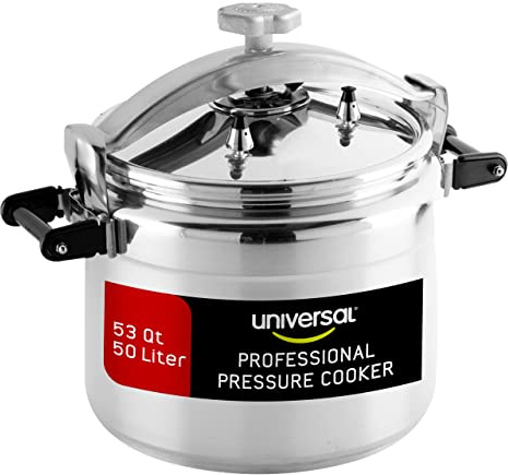 Universal (Extra Large) 53-Quart Aluminum Pressure Cooker for Professional Use – Commercial-Grade, 2 Safety Valves, Reinforced Handles, Easy-Open Lid, – Ideal for Large Kitchens, and Restaurants