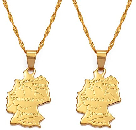 YZyizhen Halskette Mit Anhänger Mit Deutschlandkarte – Landumriss, Dünne Kette, Zierlicher Patriotischer Schmuck, Deutschland, Ethnischer Stil, Hip-Hop, Frauen, Männer, Mädchen, Unisex-Geschenke, 2 S