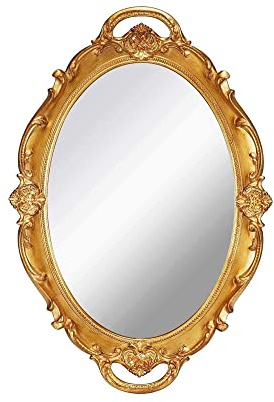 YCHMIR Vintage Spiegel klein Wandspiegel Hängespiegel | 36,8 x 25,4 cm oval Gold