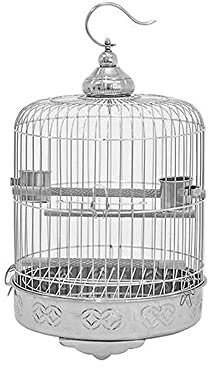 Vogelkäfig Vogelkäfig Kleiner runder Edelstahl Papageienkäfig Pfingstrose Tigerhaut Jade Vogelhaushalt Kleiner Mini-Vogelkäfig mit Stehstange und Futterbecher Vogelkäfig-Dekor