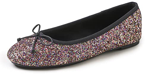 Feversole rund glitter ballerina,damer klassiska ballerinaskor profilsula, Glitter multi svart, 36 EU