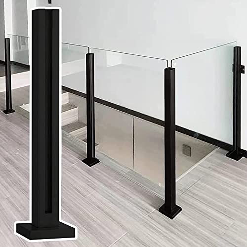 Deck Glass Railing Post Garden Fencing Balustrade Post, Square Glass Railing Post Kit, Interior Glass Balustrade Clamp Black, Floor Standing Glass Fence Panels Post, for Home Patio Hallway Loft Platfo