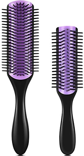 2 Stück Curly Hair Brush D4 (Lila) 9 Row Styling Brush & D3 5 Row Styling Brush HaarbüRste Locken Hair Brush Herren Roused for Detangling, Separating, Shaping and Defining Curls - For Women and Men