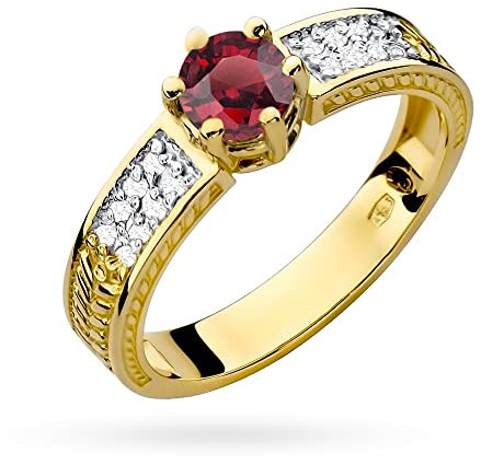 MARKO Verlobungsring aus Gelbgold für Damen mit 0,50 Karat Rubin und 0,08 Karat Diamanten Ring 14 Karat Gold (585) Goldring mit Box | Goldring für Fraue (Rubin, 55 (17.5))