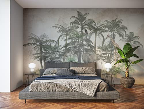 Oedim Fotomural Vinilo para Pared Palmeras y Animales, Mural, Fotomural Vinilo Decorativo, 500x300cm, Decoración comedores, Salones, Habitaciones, Vinilo Premium