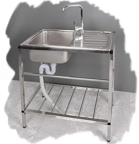 KADEUX Lavello In Acciaio Inox Da Cucina Lavandino Da Esterno A Vasca Singola Lavatoio Da Giardino Professionale Lavamani Lavello Da Esterno Multiuso (Color : Cold faucet)