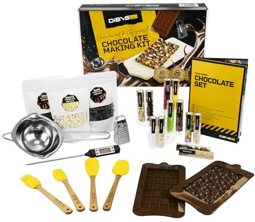 DIBYS Kit DIY Chocolat à faire soi-même | Coffret de Chocolat avec ingrédients naturels et 12 garnitures | Idée cadeau pour enfants & adultes | Idéal pour les anniversaires & Noël | Kit cuisine