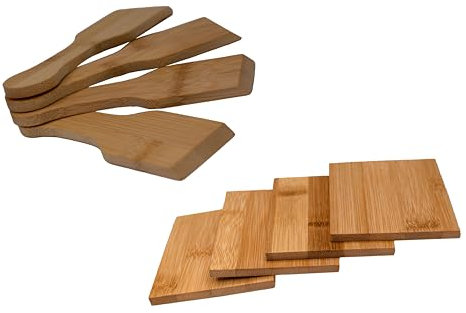 hausleben Set di 8 accessori per raclette | 4 raschietti + 4 sottobicchieri | bambù | ecologico | cucina | tavolo