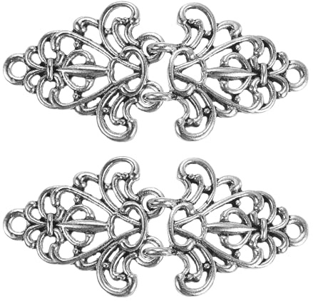 QUARKZMAN Umhangverschluss, 2 Paar zum Annähen Silber | geeignete Haken und Ösen, Vintage Blumen Umhangverschlüsse für Pullover, Schal, Cardigan, Schnallen