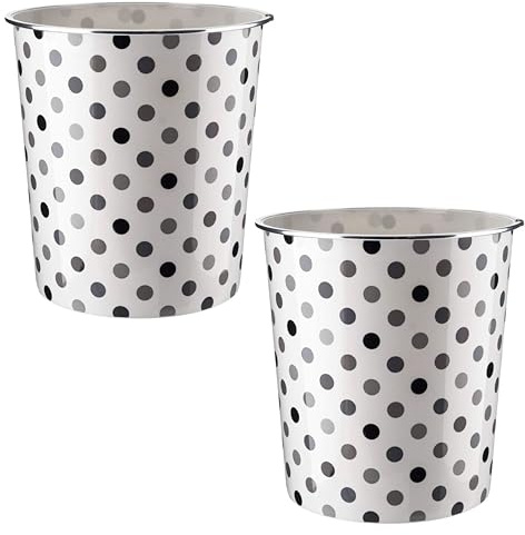 Homeshopa Plastic Waste Paper Basket Bin, 7.7Litre 2 Pack Round Wastebasket Trash Can, Lightweight Recycling Rubbish Bin for Home Office Kitchen Bedroom, Garbage Dustbin, Black & Grey Dot
