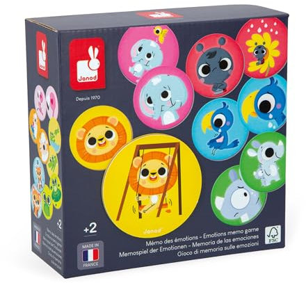 Janod - Emotionen Memo - Gedächtnisspiel - Emotionserkundung - Bildungsspiel - Entwickelt Gedächtnis und Vokabular Ab 2 Jahren - J02625