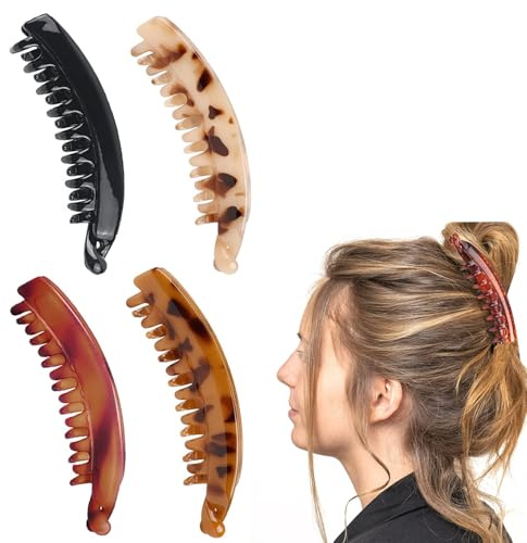 Youery Banana Clip, 4 pinzas para el cabello de plátano,accesorios para el cabello de cola de pez,peines grandes vintage de plátano,Clip de cola de caballo,peine de cola de pez,Para mujeres y niñas