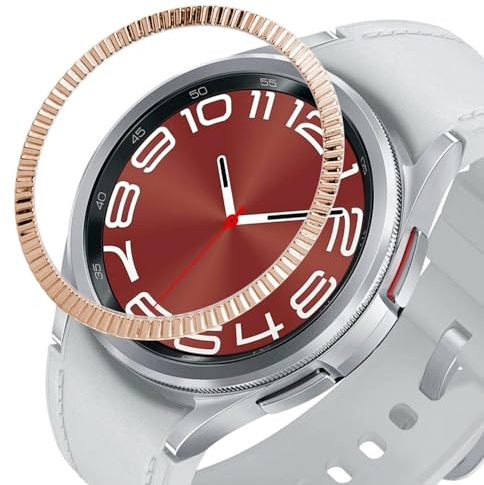 DEALELE Klockfodral kompatibelt med Samsung Galaxy Watch 6 Classic 43 mm/47 mm, vågstruktur rostfritt stål metall infattning ring skydd ersättning klocka ansikte för kvinnor män, 47 mm, roséguld