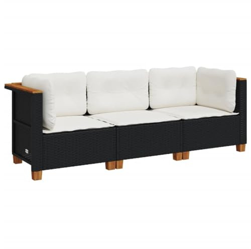 vidaXL Gartensofa 3-Sitzer, Gartensessel mit Kissen, Modular Loungesofa für Garten Terrasse, Sofa Garnitur Gartenmöbel, Schwarz Poly Rattan