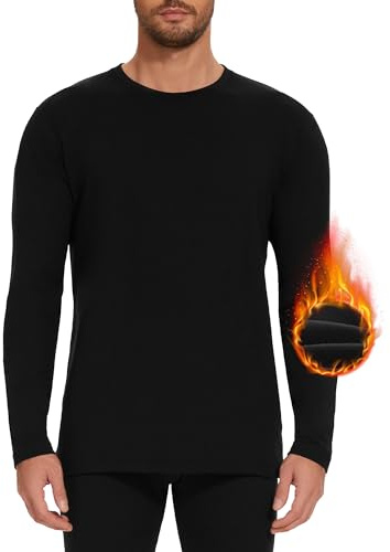 AKKQHH T-shirt thermique à manches longues pour homme - Sous-vêtements thermiques - Sous-vêtements de ski chauds - Sous-vêtements fonctionnels pour l'hiver, Noir , XL