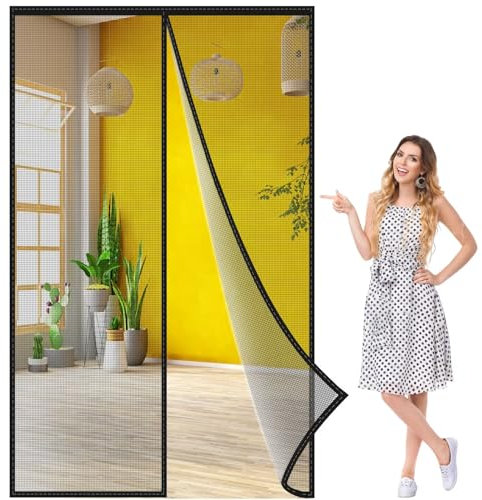 Magnetischer Fliegenvorhang 130x155 cm, Moskitonetz Insektenschutz Tür mit Klettband, mit Heavy Duty Mesh Fliegengitter Magnetvorhang für Küche Wohnzimmer Schlafzimmer Schwarz, Verstärkte