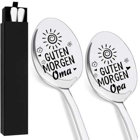 Oma Opa Löffel Geschenk, 2 Stück Guten Morgen Opa Oma Löffel mit Gravur, Geschenk für Opa und Oma Kaffeelöffel mit Gravur Bester Geburtstagsgeschenk Weihnachtsgeschenke Ostergeschenke für Großeltern