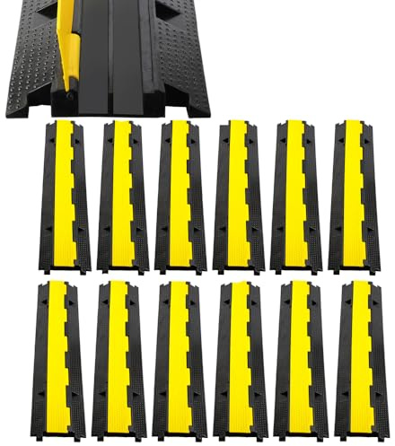 Izrielar kabelbrücke Boden 2 Kanal, Überfahrschutz für Kabel, 12 Stück Kabelbrücken aussen aus Handelsüblichem Thermoplastischem Gummi mit Modularem Design, 100 x 15 x 2,5 cm