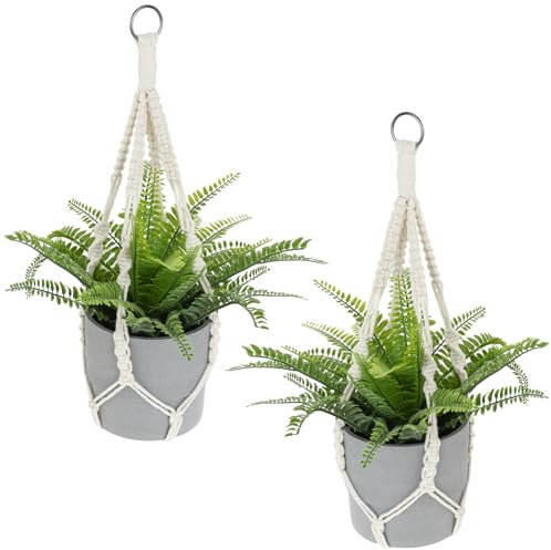 Jeffdad 2 Stück Makramee Blumenampel, Baumwollseil für Hängepflanztopf Boho Deko Beige Hängeampel Zum Aufhängen für Innen Außen Garten Wohnzimmer Balkon Fenster Balkone Wanddekoration(50cm)