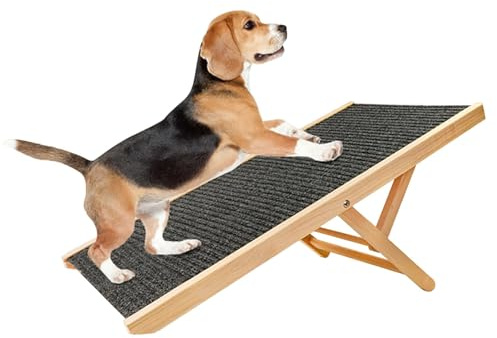 KMDZDZGS Dog Ramp, Adjustable Height 30-40 cm, Non-Slip Wooden Pet Ramp for Cats & Dogs, Ideal for Beds, Sofas, Cars, Pine Wood, Wood-coloured