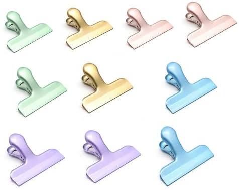 Jingleer 10Stück Verschlussclips Metall 40mm Clips für Tüten,5 Farben | Edelstahl Verschlussklammern und Tütenclips Klipser für Tüten, Snacks, Beutel, Keine Scharfen Kanten Klammern