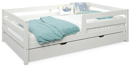 Ehrenkind® Kinderbett Sona mit Bettkasten aus massivem Kiefernholz Weiß 120x200 cm