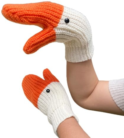 JSGHGDF Strickhandschuhe für Damen und Herren, weich, volle Finger, Winter, hält warm, Häkelhandschuhe, Cartoon, niedliche Handschuhe, Orange und Weiß, As detailed discription