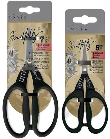 Tonic Studios Tim Holtz – Set di forbici per mancini – Mini cesoie da 12,7 cm e forbici da 17,8 cm – UP6 | Lame in titanio ad alta resistenza | manici comodi | bordo micro-segato | resistente alla