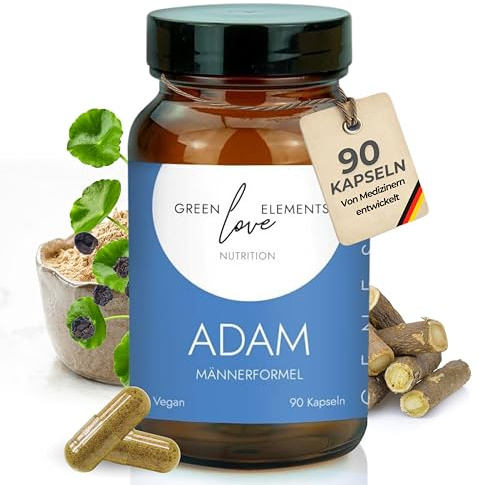 Genesis ADAM Männer-Komplex - Männerformel mit Maca, Ashwagandha, Gotu Kola, Spermidin, Aminosäuren & mehr – 90 vegane Kapseln – Energie, Immunsystem & Wohlbefinden - laborgeprüft – Made in Germany